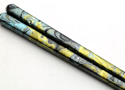 Premium Japanese Ebony Wood Chopsticks - Marble Design Lacquered Pair in Paulownia Box