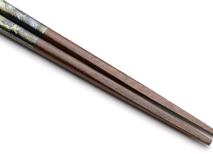 Premium Japanese Ebony Wood Chopsticks - Marble Design Lacquered Pair in Paulownia Box