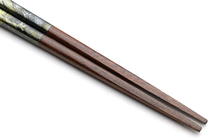 Premium Japanese Ebony Wood Chopsticks - Marble Design Lacquered Pair in Paulownia Box