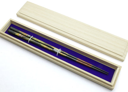 Premium Japanese Ebony Wood Chopsticks - Peacock Design Lacquered Pair in Paulownia Box
