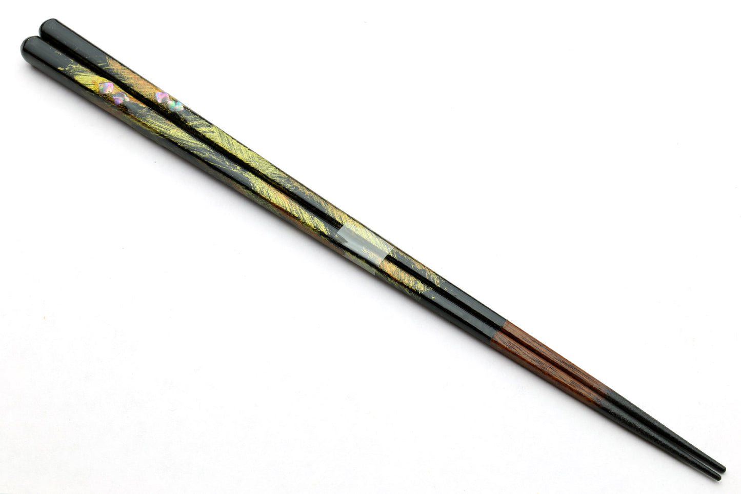 Premium Japanese Ebony Wood Chopsticks - Peacock Design Lacquered Pair in Paulownia Box