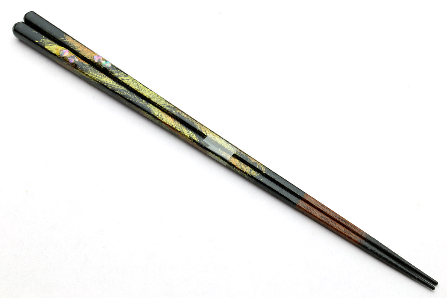 Premium Japanese Ebony Wood Chopsticks - Peacock Design Lacquered Pair in Paulownia Box