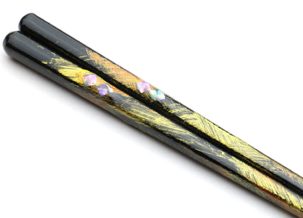 Premium Japanese Ebony Wood Chopsticks - Peacock Design Lacquered Pair in Paulownia Box