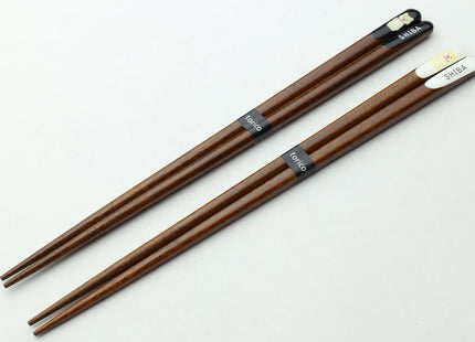 Premium Japanese Ebony Wood Chopsticks - Shiba Inu Design Lacquered Twin Pair in Paulownia Box