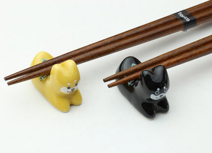 Premium Japanese Ebony Wood Chopsticks - Shiba Inu Design Lacquered Twin Pair in Paulownia Box