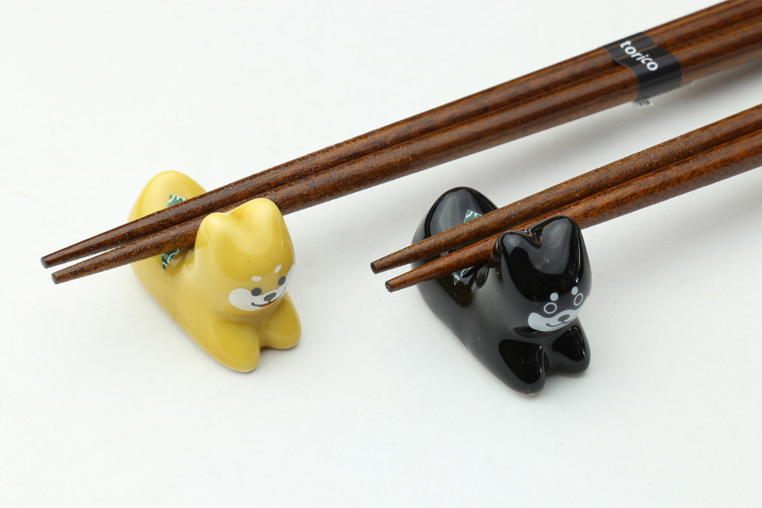 Premium Japanese Ebony Wood Chopsticks - Shiba Inu Design Lacquered Twin Pair in Paulownia Box