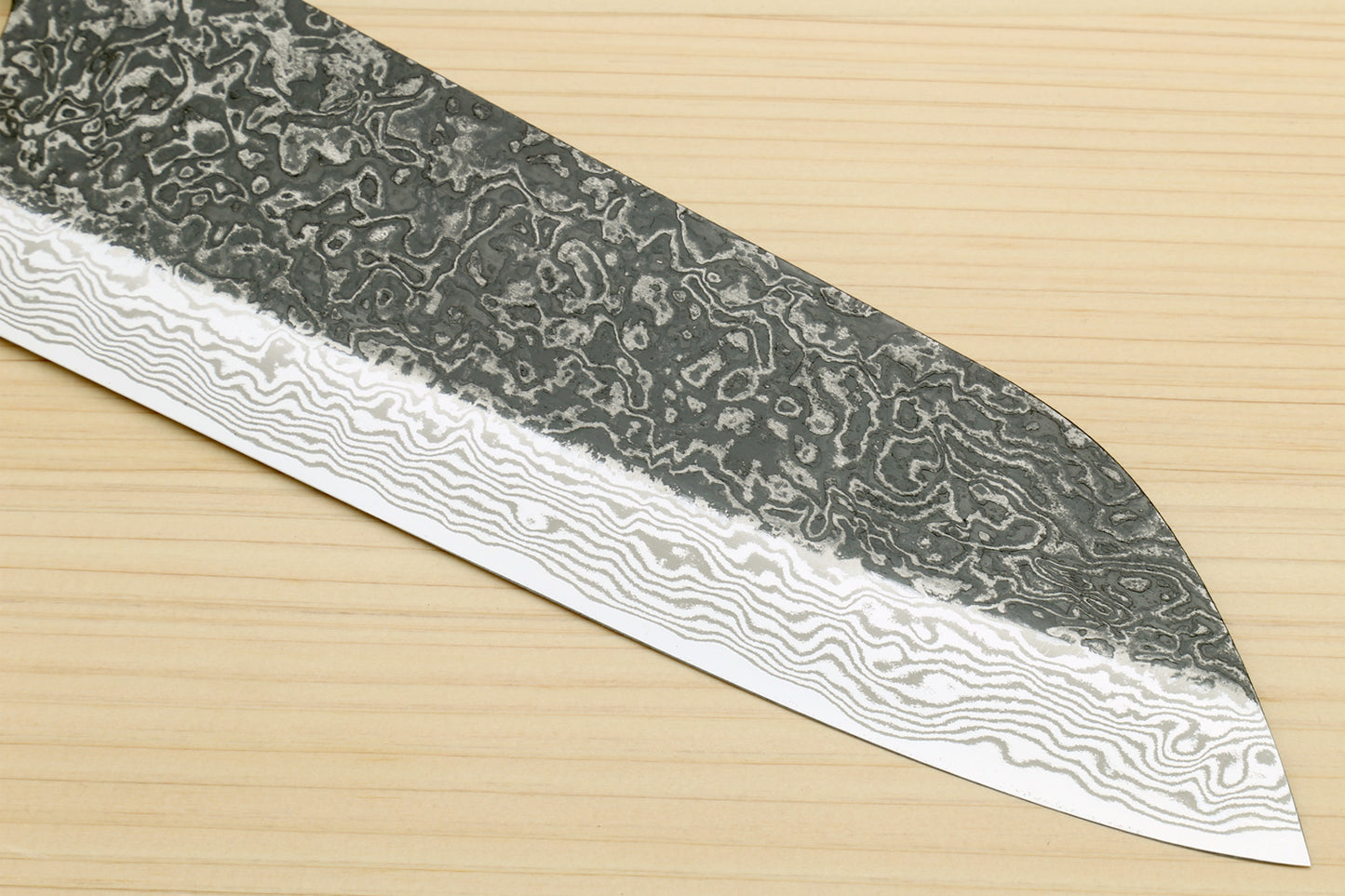 Yoshihiro Black-Forged High Performance SLD Damascus Steel Masashi Santoku Multipurpose Chef Knife Ironwood Handle