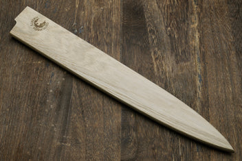 Yoshihiro magnetic oak saya cover, long tapered wooden sheath for yanagi knife