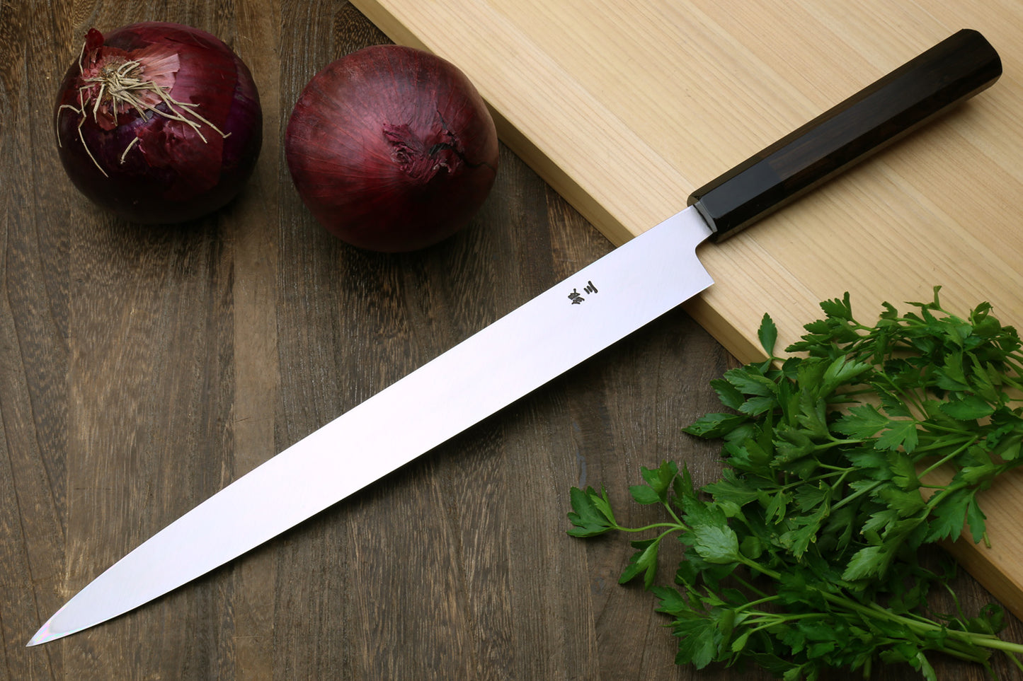 Yoshihiro Hongasumi Ginsanko Mirror Polished High Carbon Stain Resistant Steel Yanagi Sashimi Knife Ebony Handle