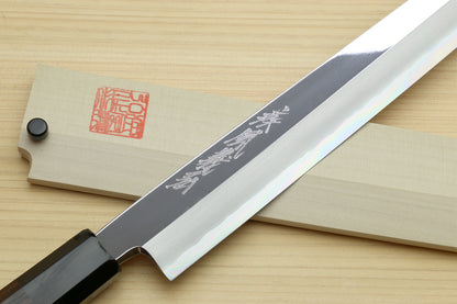 Yoshihiro Hongasumi Ginsanko Mirror Polished High Carbon Stain Resistant Steel Yanagi Sashimi Knife Ebony Handle