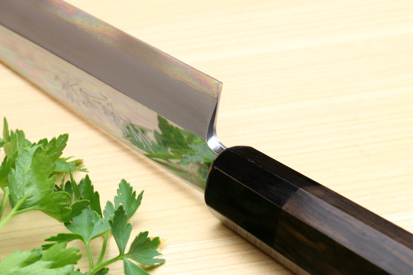 Yoshihiro Hongasumi Ginsan Mirror Polished High Carbon Stain Resistant Steel Yanagi Sashimi Knife Ebony Handle