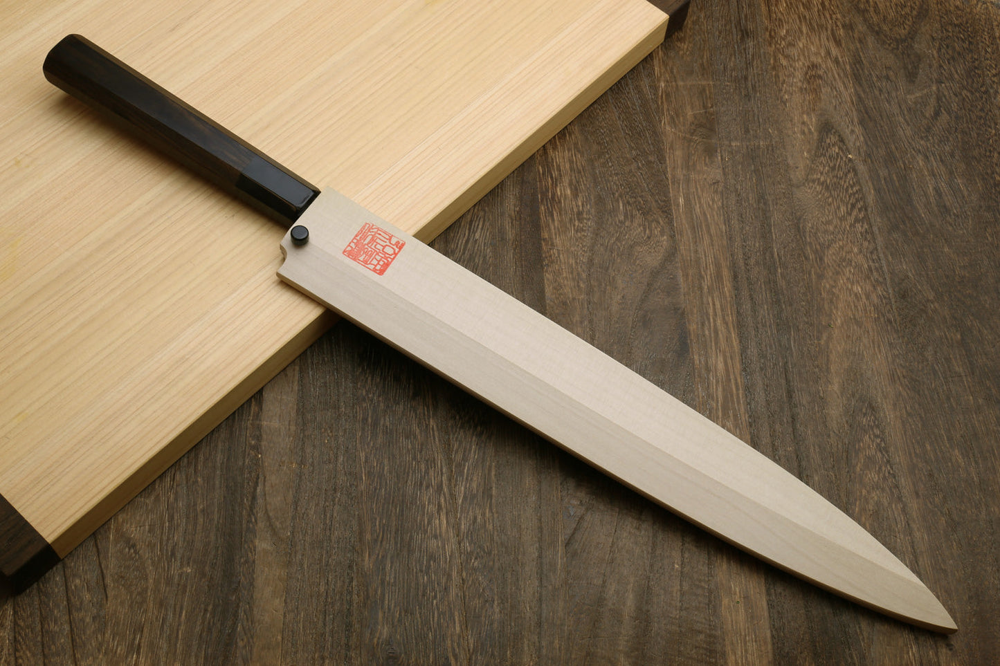 Yoshihiro Hongasumi Ginsan Mirror Polished High Carbon Stain Resistant Steel Yanagi Sashimi Knife Ebony Handle