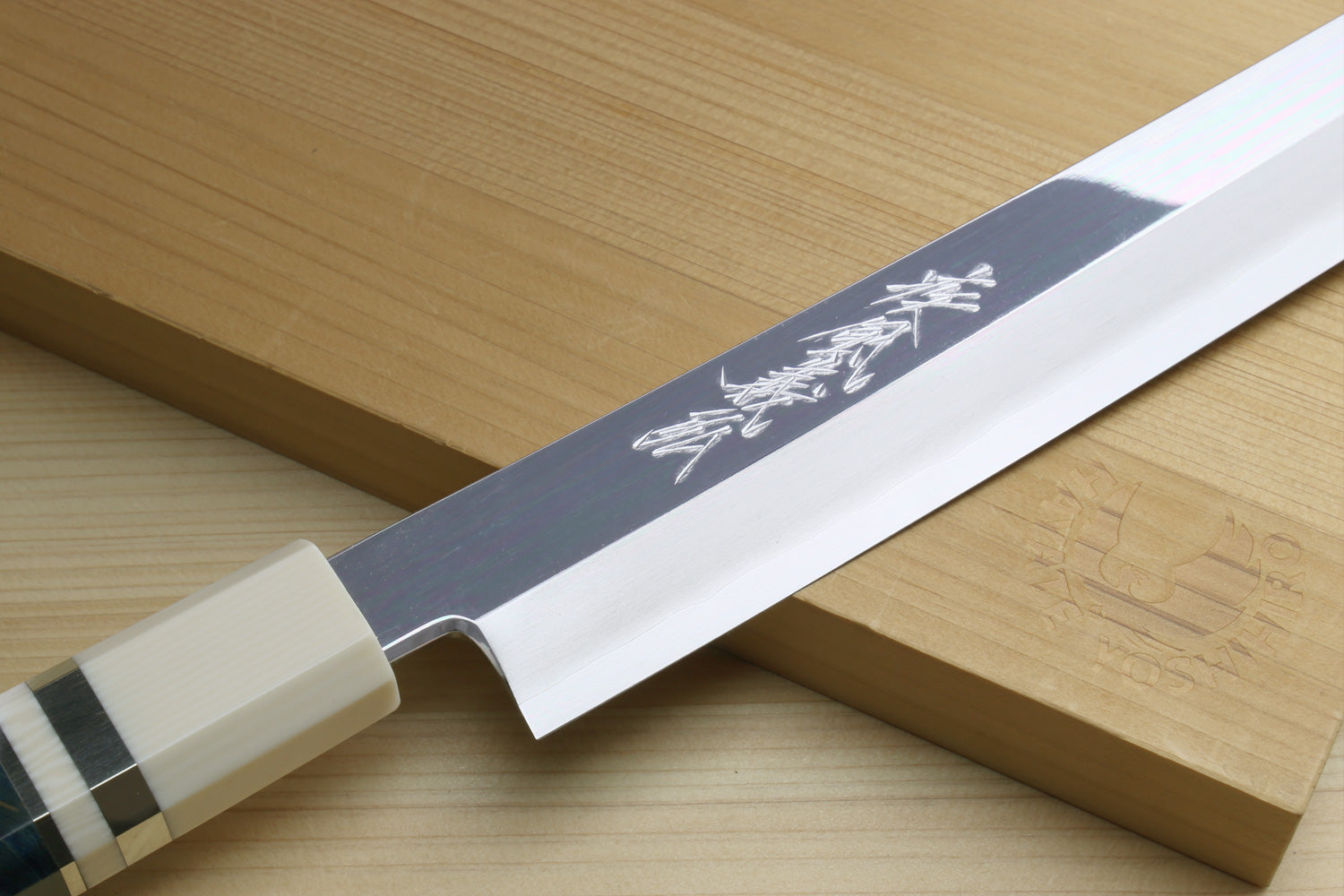 Yoshihiro Ginsan Mirror Polished Stain Resistant Steel Yanagi Kiritsuke Sushi Sashimi Japanese Knife Octagonal Handle with Alternative Ivory Bolster