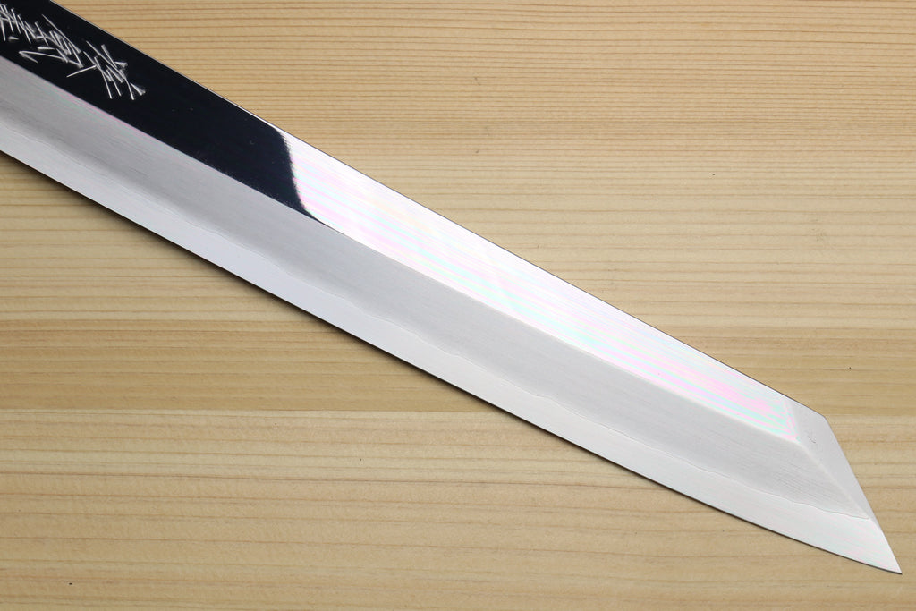 Yoshihiro Ginsan Mirror Polished Stain Resistant Steel Yanagi Kiritsuke Sushi Sashimi Japanese Knife Octagonal Handle with Alternative Ivory Bolster