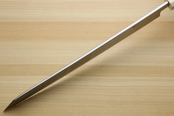 Japanese yanagi sushi knife with polished stainless blade and ivory handle