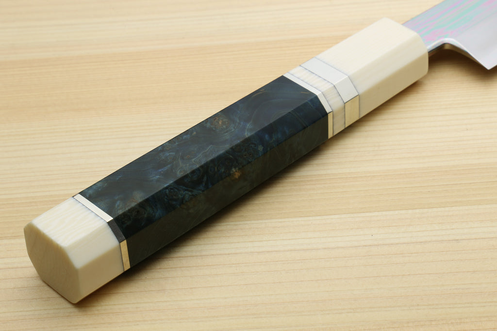 Yoshihiro Ginsan Mirror Polished Stain Resistant Steel Yanagi Kiritsuke Sushi Sashimi Japanese Knife Octagonal Handle with Alternative Ivory Bolster