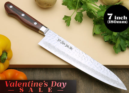 Yoshihiro VG-10 16 Layer Hammered Damascus Stainless Steel Gyuto Chefs Knife 7" (180mm)