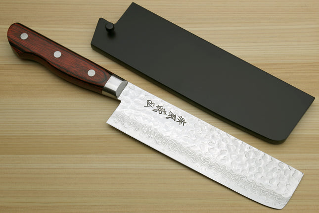 Yoshihiro VG-10 16 Layer Hammered Damascus Stainless Steel Nakiri Vegetable Knife 6.5" (165mm)