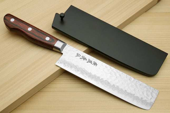 Yoshihiro VG-10 16 Layer Hammered Damascus Stainless Steel Nakiri Vegetable Knife 6.5" (165mm)