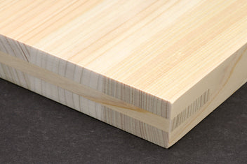 Japanese cypress cutting board with end-grain border and Yoshihiro logo