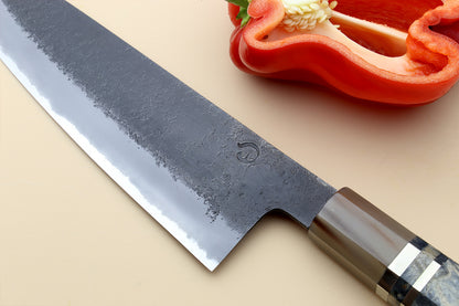 Hayate Hinoura Kurouchi Black-Forged Blue Steel Stainless Clad Gyuto Chefs Knife