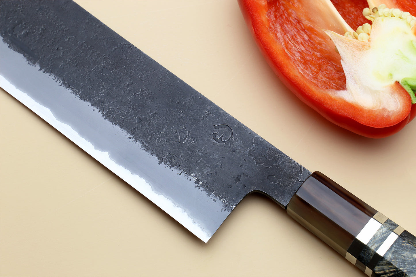 Hayate Hinoura Kurouchi Black-Forged Blue Steel Stainless Clad Nakiri Vegetable Knife