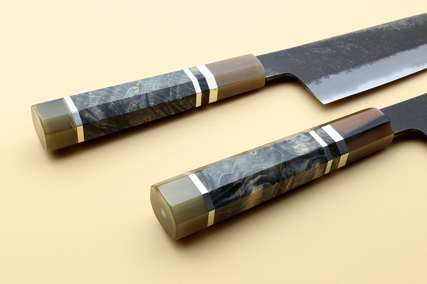 Hayate Hinoura Kurouchi Black-Forged Blue Steel Stainless Clad Santoku Multipurpose Knife