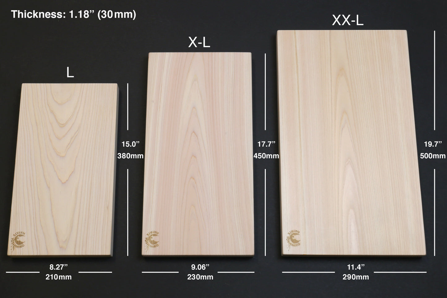 Yoshihiro Japanese Hinoki Cypress Natural One-Piece Wooden Professional Grade Cutting Board - Thickness: 1.18"(30mm)