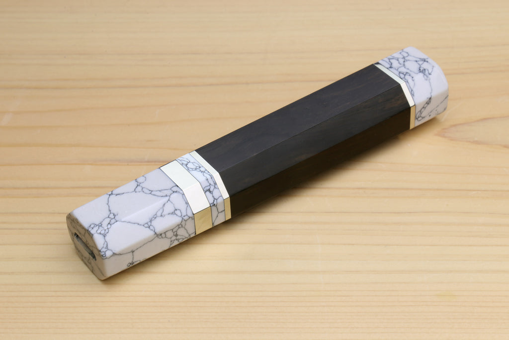 Yoshihiro Ebony Handle with Howlite White Bolster for Nakiri Vegetable Knife