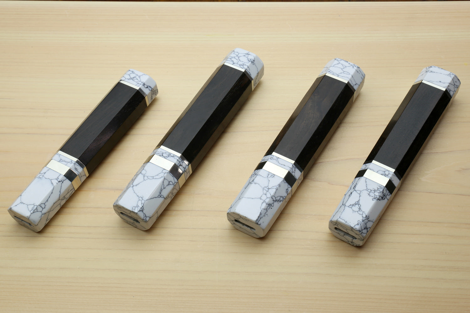 Yoshihiro Ebony Handle with Howlite White Bolster for Nakiri Vegetable Knife