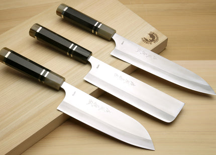 Yoshihiro High Speed Steel HAP40 3-Set with Octagonal Ebony Wood Handles with Triple Ring