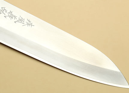 Yoshihiro High Speed Steel HAP40 Gyuto Chefs Knife with Triple Ring Ebony Handle with Magnolia Saya Cover
