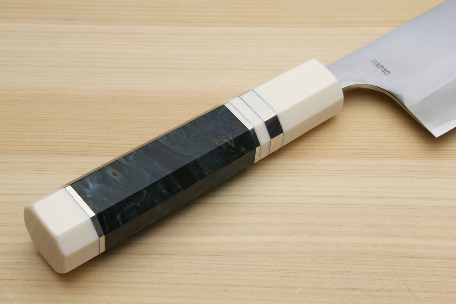 Yoshihiro High Speed Steel HAP40 Nakiri Vegetable Chefs Knife with Ocean Blue Handle with Ivory Bolster