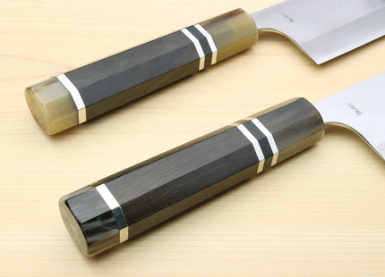Yoshihiro High Speed Steel HAP40 Nakiri Vegetable Chefs Knife, Octagonal Ebony Wood Handle with Triple Ring