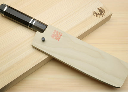 Yoshihiro High Speed Steel HAP40 Nakiri Vegetable Chefs Knife, Octagonal Ebony Wood Handle with Triple Ring