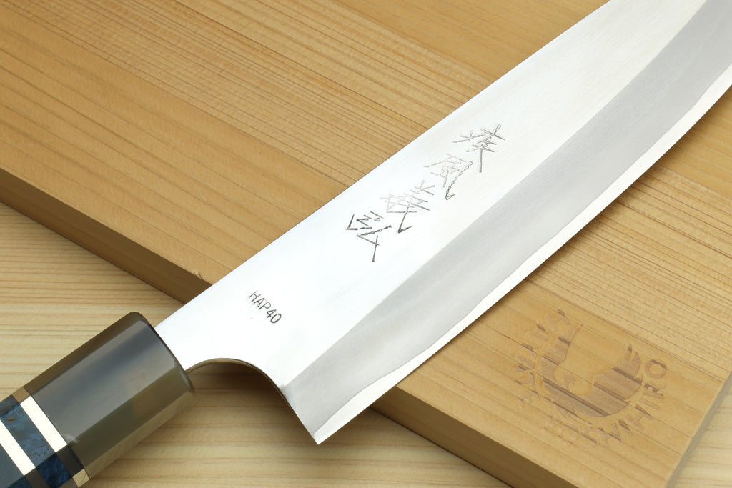 Yoshihiro High Speed Steel HAP40 Petty Multipurpose Chef Knife Ocean Blue Handle
