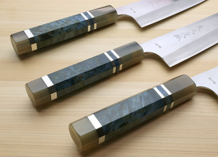 Yoshihiro High Speed Steel HAP40 Petty Multipurpose Chef Knife Ocean Blue Handle