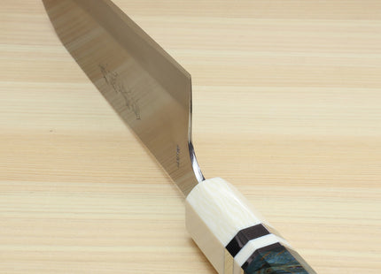 Yoshihiro High Speed Steel HAP40 Santoku Multipurpose Chefs Knife Ocean Blue Handle with Alternative Ivory Bolster and Magnolia Saya Cover