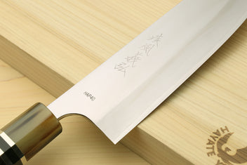 Santoku chef knife with HAP40 stainless blade and ebony octagonal handle, triple rings