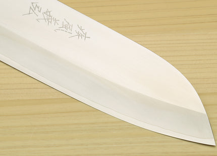 Yoshihiro High Speed Steel HAP40 Santoku Multipurpose Chefs Knife, Octagonal Ebony Wood Handle with Triple Ring