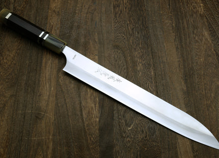 Yoshihiro High Speed Steel HAP40 Sujihiki Slicer with Triple Ring Ebony Handle (Blade Length 10.5" (270mm))