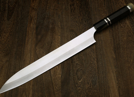Yoshihiro High Speed Steel HAP40 Sujihiki Slicer with Triple Ring Ebony Handle (Blade Length 10.5" (270mm))