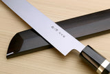 Yoshihiro Honyaki White Steel Mirror Finished Namiukashi Sakimaru Takobiki Sushi Sashimi Japanese Knife with Triple Nickel Silver Ring Ebony Handle and Premium Ebony Saya
