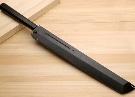 Yoshihiro Mizu Honyaki White Steel #1 Two Sided Mirror-Finished Mt. Fuji Namiukashi Sakimaru Takobiki Premium Ebony Handle with Ebony Cover 13" (330mm) - IKEDA Limited Edition