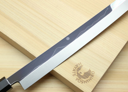 Yoshihiro Mizu Honyaki White Steel #1 Two Sided Mirror-Finished Mt. Fuji Namiukashi Sakimaru Takobiki Premium Ebony Handle - IKEDA Limited Edition (with Magnolia Saya)