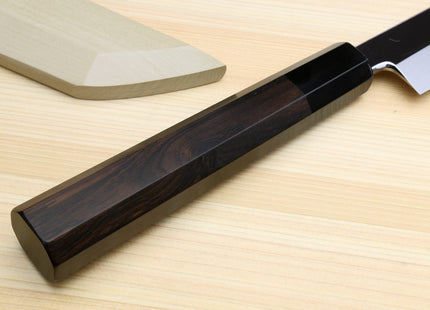Yoshihiro Mizu Honyaki White Steel #1 Two Sided Mirror-Finished Mt. Fuji Namiukashi Sakimaru Takobiki Premium Ebony Handle - IKEDA Limited Edition (with Magnolia Saya)