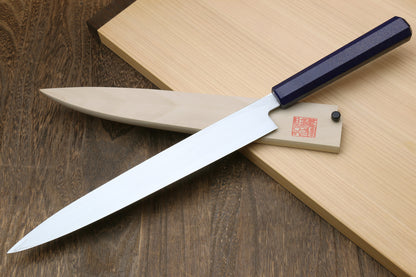 Yoshihiro Inox Stainless Steel Yanagi Sushi Sashimi Japanese Knife with Saya Cover - Handle Type A