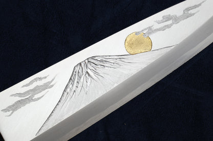 Yoshihiro Kasumi White Steel Deba Fish Fillet Knife – Hand-Etched Gold 'MOUNT FUJI', Limited Edition, 300mm (Magnolia Handle)