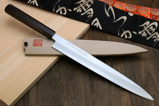 Yoshihiro Kasumi White Steel Yanagi Sushi Sashimi Japanese Knife Ebony Handle