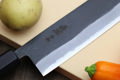 Yoshihiro Black Finish Blue Steel #2 Kurouchi Nakiri Japanese Vegetable Chef Knife 6.5" (165mm) Octagonal Shitan Handle